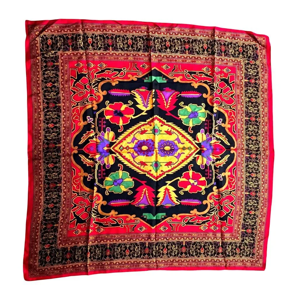 Vintage 1980s Linda Allard for Ellen Tracy silk scarf square ornate geometric